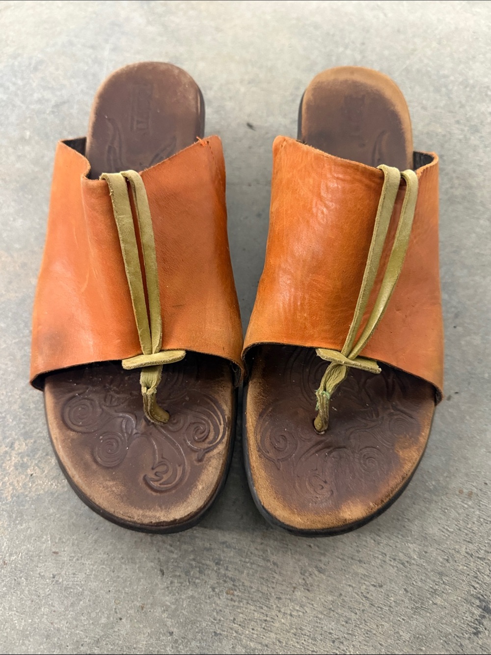 Born Cognac Leather Slide Sandals with Olive Thong